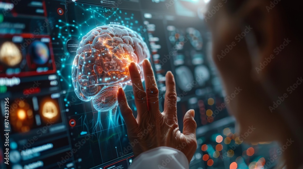 Poster a digital neural network visualizes an ai brain, highlighting the complexity of artificial intellige