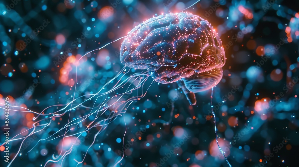 Poster a digital neural network visualizes an ai brain, highlighting the complexity of artificial intellige