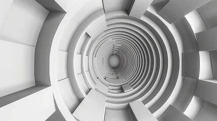 A minimalist composition of concentric circles and squares in grayscale tones, creating a sense of depth and symmetry.