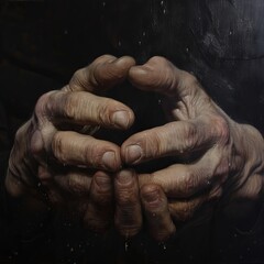 Fototapeta premium A maestro's hands posed on a dark canvas.