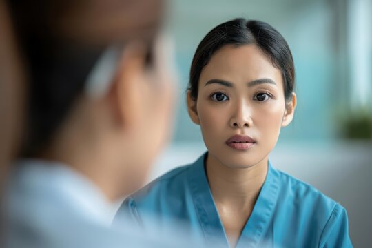 An endocrinologist discusses hormone replacement therapy options with a patient diagnosed with thyroid disorders with copy space