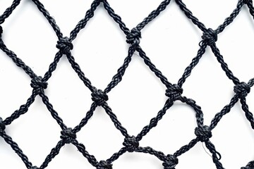 Fototapeta premium intricate black net pattern against white background resembling a soccer goal or fishing net geometric design of ropes and knots creates a mesmerizing texture with depth and repetition