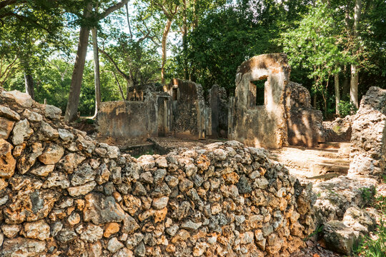 Ruins of Gedi in Town of Gede - A medieval Swahili coastal settlement in Arabuko Sokoke Forest Reserves in Malindi, Kenya

