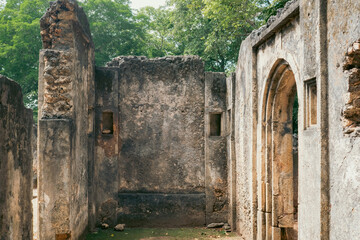 Naklejka premium Ruins of Gedi in Town of Gede - A medieval Swahili coastal settlement in Arabuko Sokoke Forest Reserves in Malindi, Kenya