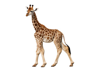 Young giraffe standing isolate on transparent background, cutout, png