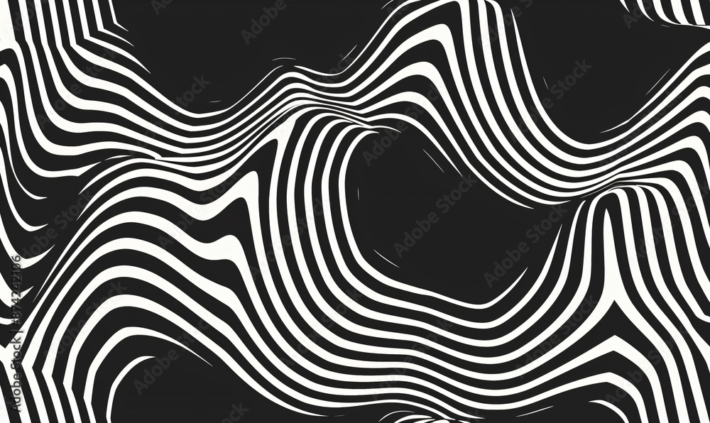 Poster black and white background with diagonal wavy lines for design, vector illustration. abstract simple