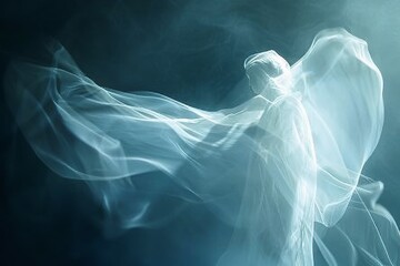 A persons translucent ethereal spirit form separates from their physical body.