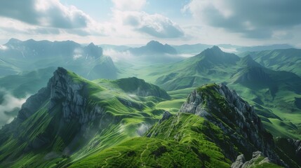 Vast field with wildflowers, rolling hills, and a mountain range under a blue sky with scattered clouds.