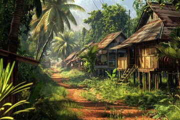 Kampung Serenity: Traditional Malay Village Bathed in Color
