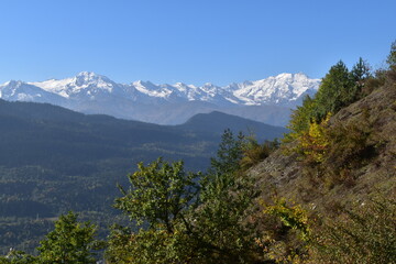 Dramatic landscape scenery and autumn colors in the Caucasus Mountains in Georgia