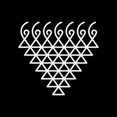 Saraswati devi yantra symbol, goddess saraswati yantra pattern in line style design isolated on black background. Editable stroke. Vector illustration.