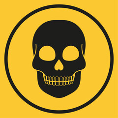 minimalist skull death symbol. dangerous place, radioactive place. restricted entry, risk area, nuclear weapon, danger zone. black and yellow logo, vector pictogram