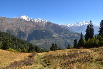 Stunning fall and autumn colors in the Caucasus Mountains around Mestia and Svaneti in Georgia