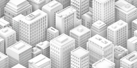 city, 3d, white mesh, highlight a target building,isometric view 