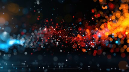 A captivating scene of bright neon particles in motion, set against a dark backdrop, evoking a sense of excitement and vitality. Ideal for modern, tech-focused designs