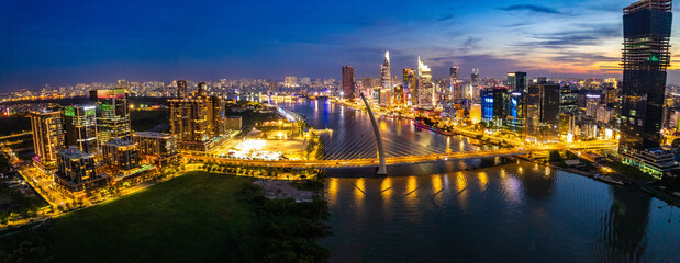 Naklejka premium Aerial view of Ho Chi Minh city or Saigon, in Vietnam