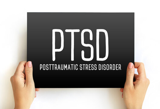 PTSD Posttraumatic Stress Disorder - psychiatric disorder that may occur in people who have experienced or witnessed a traumatic event , acronym text concept on card