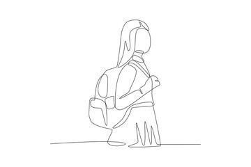 Female student. School kids concept one-line drawing