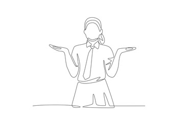 Confused female student. School kids concept one-line drawing