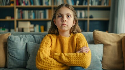Obraz premium girl sitting on sofa at home feeling unhealthy with influenza or seasonal flu or cold