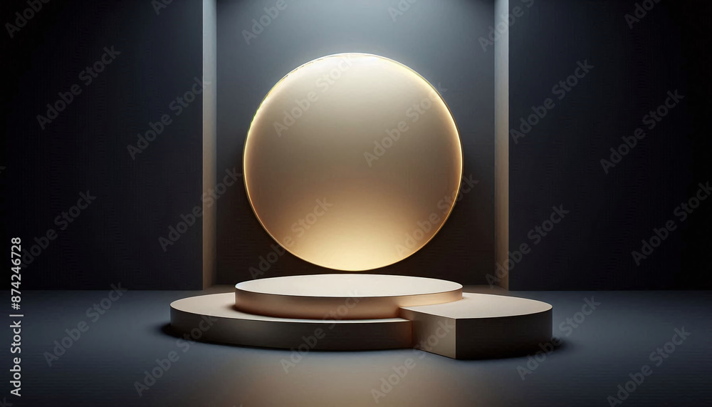 Aufkleber Empty minimalist podium for product display with circular light