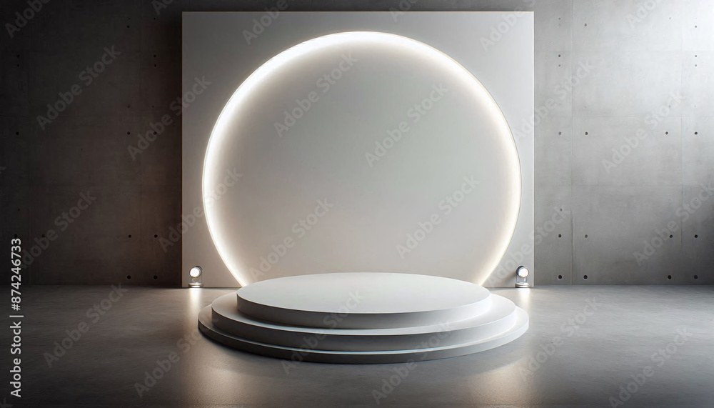 Aufkleber Empty minimalist podium for product display with circular light