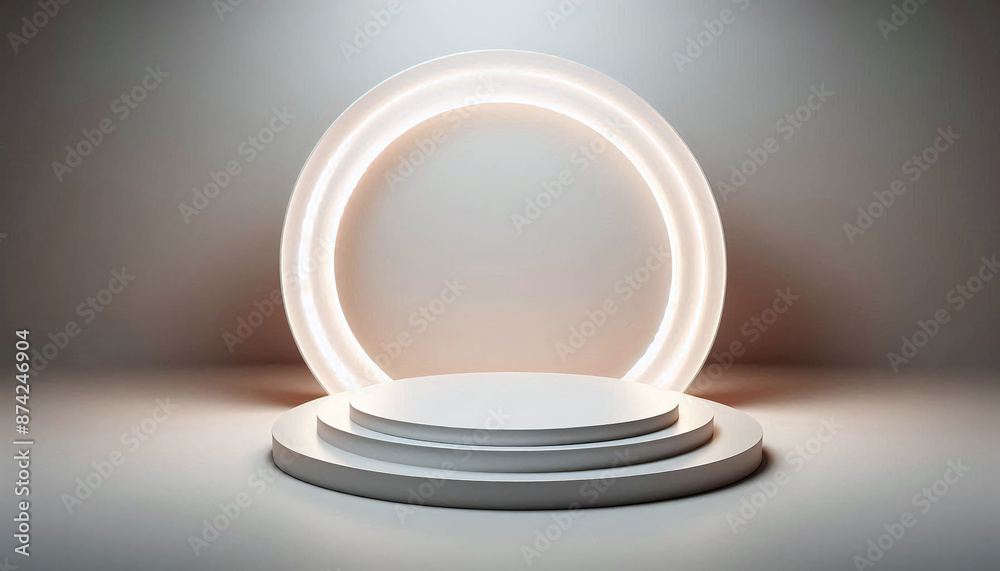 Poster empty minimalist podium for product display with circular light