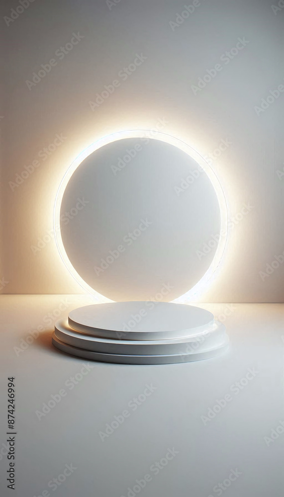 Poster empty minimalist podium for product display with circular light