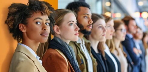 Fototapeta premium Diverse Group of Young Adults Standing in Line at an Indoor Event