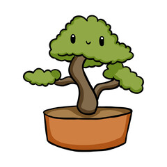 cute kawaii tree in vase cartoon illustration