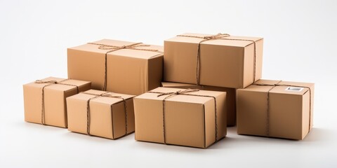 Fototapeta premium Stack of Brown Cardboard Boxes Tied with String