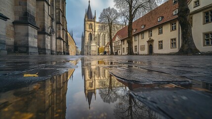Obraz premium AI generator image of Munster, Germany, beautiful water reflection in the rainy season