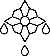 Melting snowflake with water drops - vector linear picture for coloring, logo or pictogram. Outline. Snowflake for icon or sign.