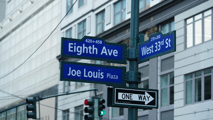 Fototapeta premium The road signs located in the manhattan streets in New York