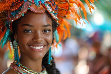 Fototapeta premium Young woman in colorful headpiece