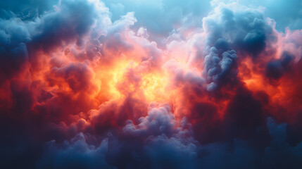 Fototapeta premium Fiery orange and red hues paint the dramatic sunset cloudscape