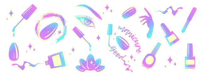 Set of silhouettes, stickers for a modern women's beauty salon. Manicure, nail painting.