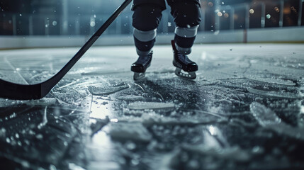 Obraz premium Close-Up Photo of Hockey Stick and Puck on Ice Rink