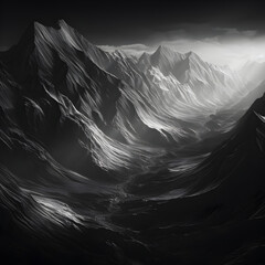 mountains in the snow landscape, winter, nature, white, black, sky, ice, water, peak, cold, clouds, abstract, ai generative 