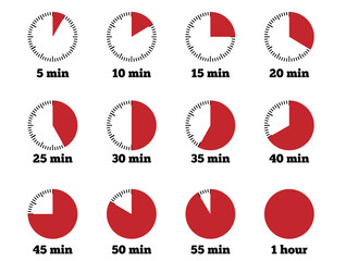 Time Learning For Children Timer Showing Minutes Set. Measuring minutes and teaching a child concept vector