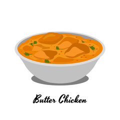 Butter Chicken Indian Cuisines Meal Delicious Art Illustration Design Vector