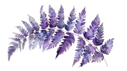 Purple fern twig in watercolor depicting forest botany including plants and medicinal herbs