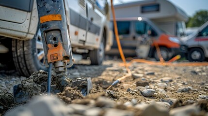 Heavy Construction Machinery and Equipment at a Building Site with Dirt and Debris