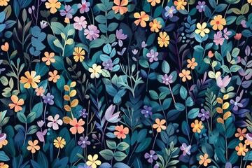 Little flowers, seamless wallpaper pattern, flat design illustration