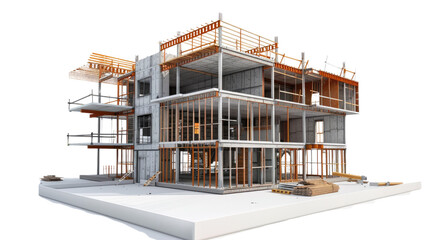 Construction site, BIM project, 3d rendering, 3d illustration on white background.