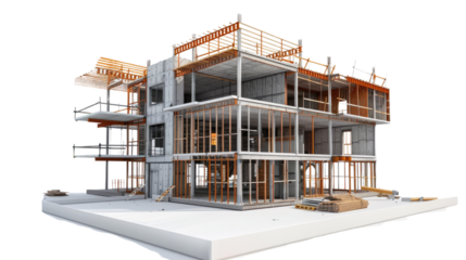 Construction site, BIM project, 3d rendering, 3d illustration on white background.