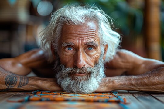 Close-up portrait of a senior man with a white beard