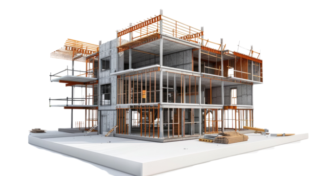 Construction site, BIM project, 3d rendering, 3d illustration on white background.