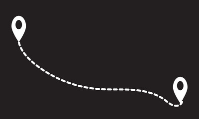 Route icon - two points with dotted path and location pin. Route location icon two pin sign and dotted line.  Travel from start point and dotted line tracing.   isolated on white background. EPS 10/AI