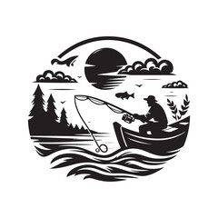 Fishing logo icon silhouette vector. Vintage fishing logo design. Fish chub, Fish, and fishing rod. carp fish, great set collection clip art Silhouette, Black vector illustration on white background